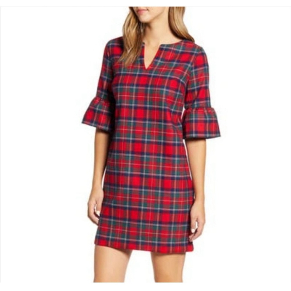 Vineyard Vines Merry Plaid Tartan Greenwich Flutter Sleeve Midi Dress SZ 0